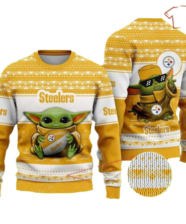 Ugly Christmas Sweater Pittsburgh, Baby Yoda Yellow/White