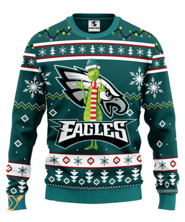 Ugly Christmas Sweater Philadelphia-Eagles, Grinch Dark Green/White