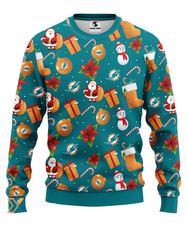 Ugly Christmas Sweater Miamidolphins, Santa Claus Snowman Green