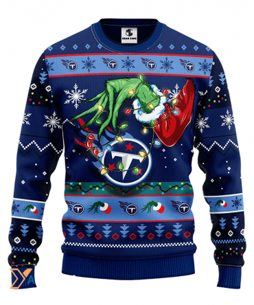Ugly Christmas Sweater Tennessee-Titans, Grinch Christmas Dark Blue/Blue