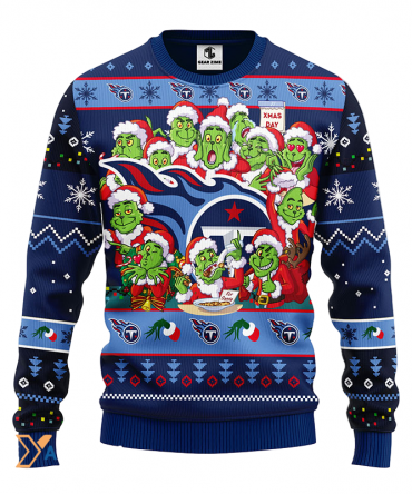 Ugly Christmas Sweater Tennessee-Titans, 12 Grinch Dark Blue/Blue