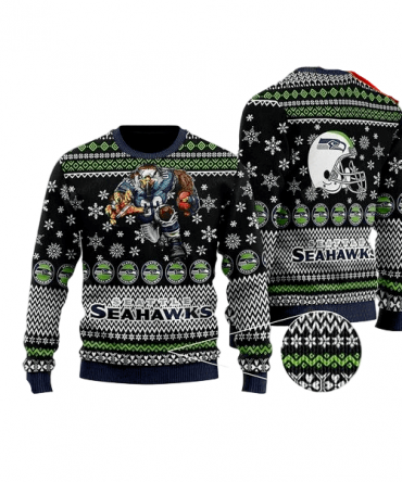 Ugly Christmas Sweater Seattle-Seahawks, Emerald City Black/Green/White