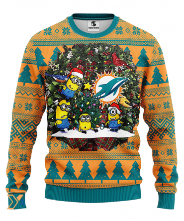 Ugly Christmas Sweater Miamidolphins, Minion Green/Orange
