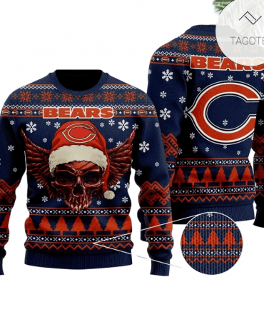 Ugly Christmas Sweater Chicago-Bears, Skull Blue/Red