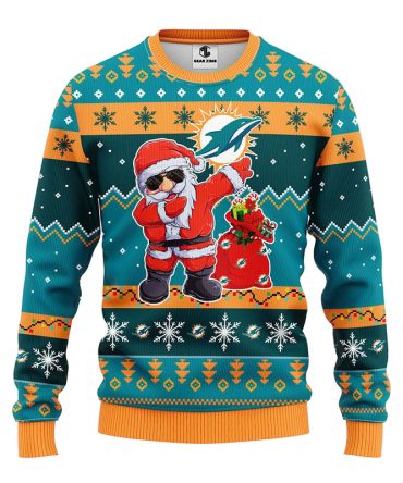 Miami Dolphins Dabbing Santa Claus Ugly Christmas Sweater