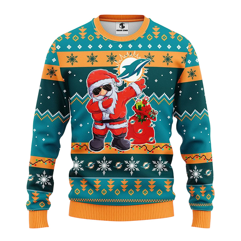 Miami Dolphins Dabbing Santa Claus Ugly Christmas Sweater