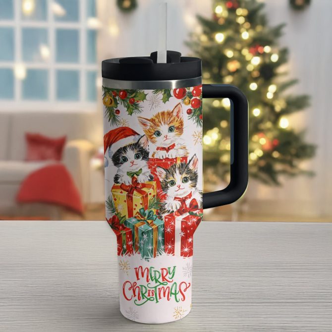 Gift-Giving Christmas Kitten Custom Stanley Quencher 40oz Stainless Steel Tumbler With Handle - Image 2