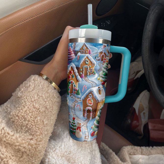 Ginger Village Christmas Custom Stanley Quencher 40oz Stainless Steel Tumbler With Handle - Image 3