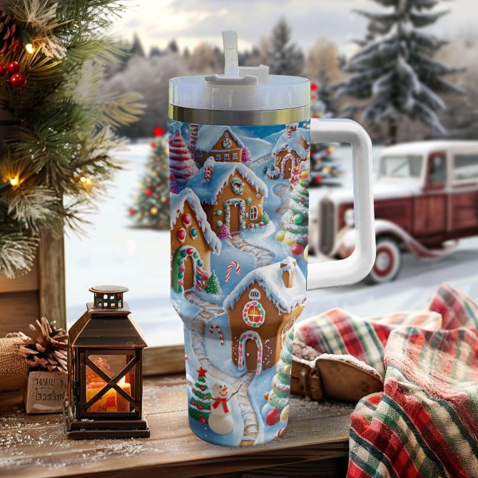 Ginger Village Christmas Custom Stanley Quencher 40oz Stainless Steel Tumbler With Handle - Image 2