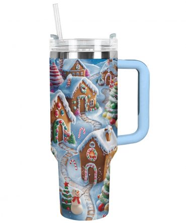 Ginger Village Christmas Custom Stanley Quencher 40oz Stainless Steel Tumbler With Handle