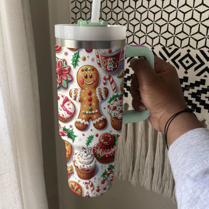 Gingerbread Man Christmas Custom Stanley Quencher 40oz Stainless Steel Tumbler With Handle - Image 3