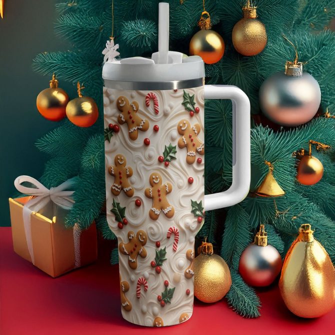 Gingerbread Man Christmas Custom Stanley Quencher 40oz Stainless Steel Tumbler With Handle - Image 2