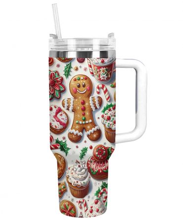 Gingerbread Man Christmas Custom Stanley Quencher 40oz Stainless Steel Tumbler With Handle