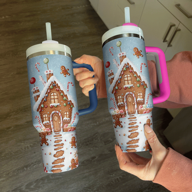 Gingerbread Wonderland Christmas Custom Stanley Quencher 40oz Stainless Steel Tumbler With Handle - Image 3