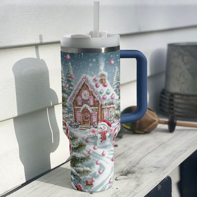Gingerbread Wonderland Christmas Custom Stanley Quencher 40oz Stainless Steel Tumbler With Handle - Image 2
