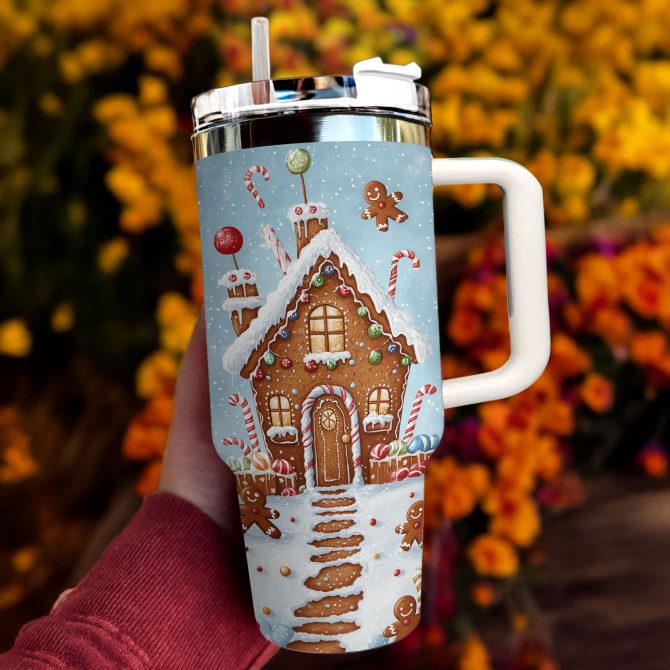 Gingerbread Wonderland Christmas Custom Stanley Quencher 40oz Stainless Steel Tumbler With Handle - Image 2