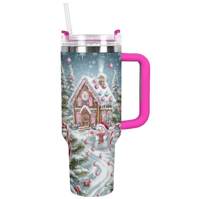 Gingerbread Wonderland Christmas Custom Stanley Quencher 40oz Stainless Steel Tumbler With Handle