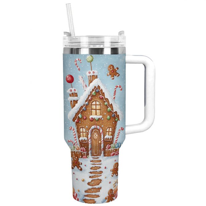 Gingerbread Wonderland Christmas Custom Stanley Quencher 40oz Stainless Steel Tumbler With Handle