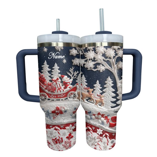 Glossy Tumbler Delightful Santa Christmas Custom Stanley Quencher 40oz Stainless Steel Tumbler With Handle