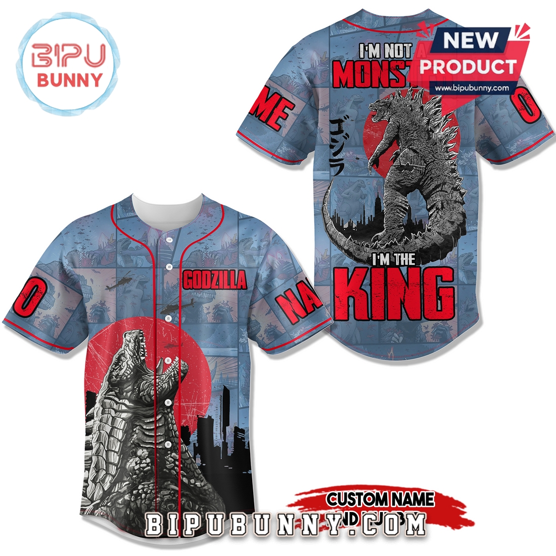 Godzilla - I'm not A Monster I'm The King Baseball Jersey - Image 3