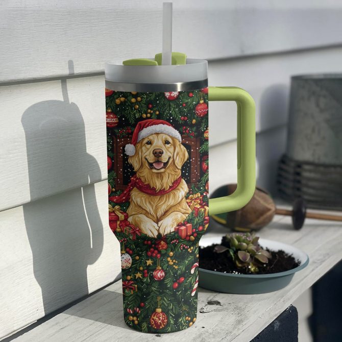 Golden On Christmas Custom Stanley Quencher 40oz Stainless Steel Tumbler With Handle - Image 3