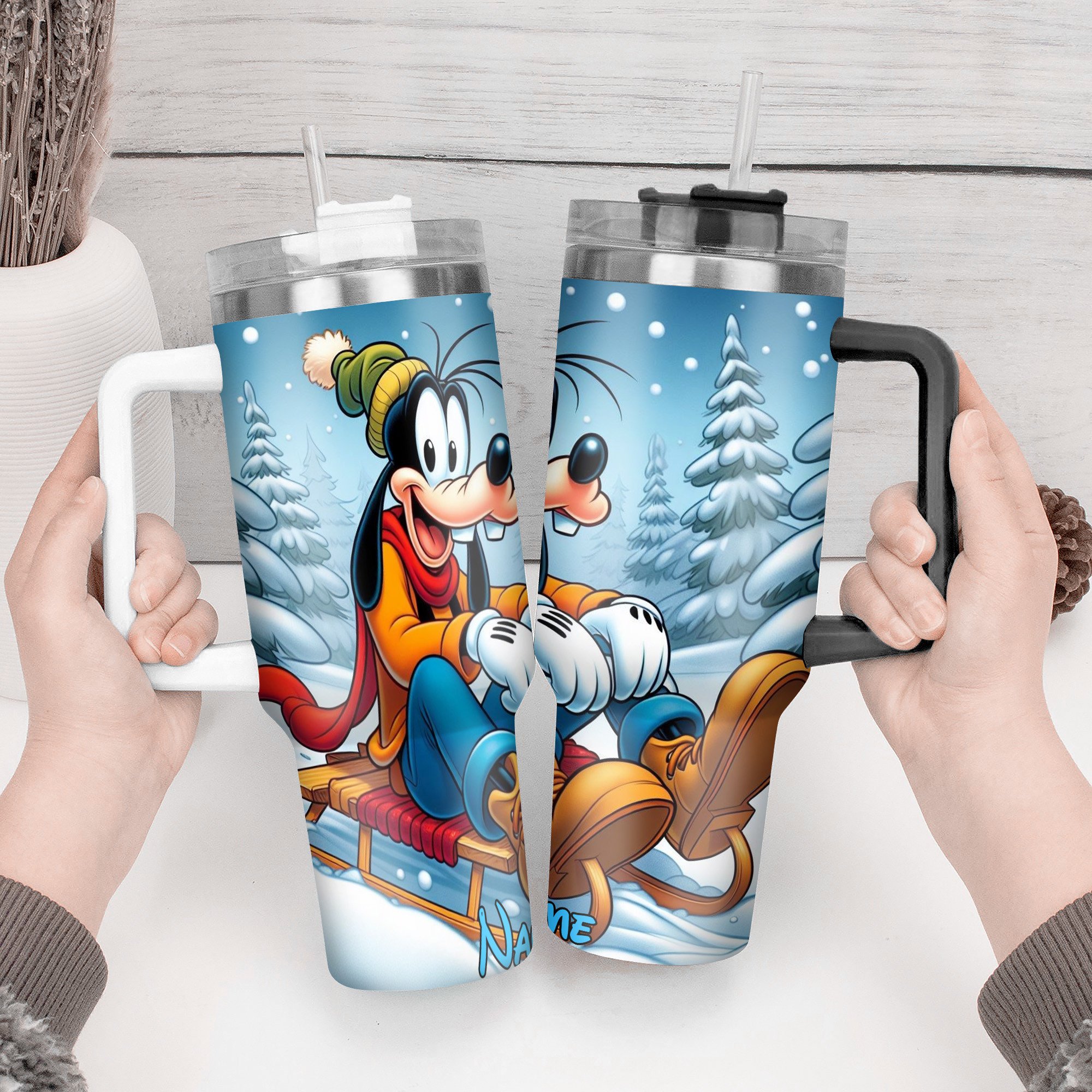 Personalized Winter Wonderland Cartoon Tumbler with Straw - Perfect Gift - Image 4