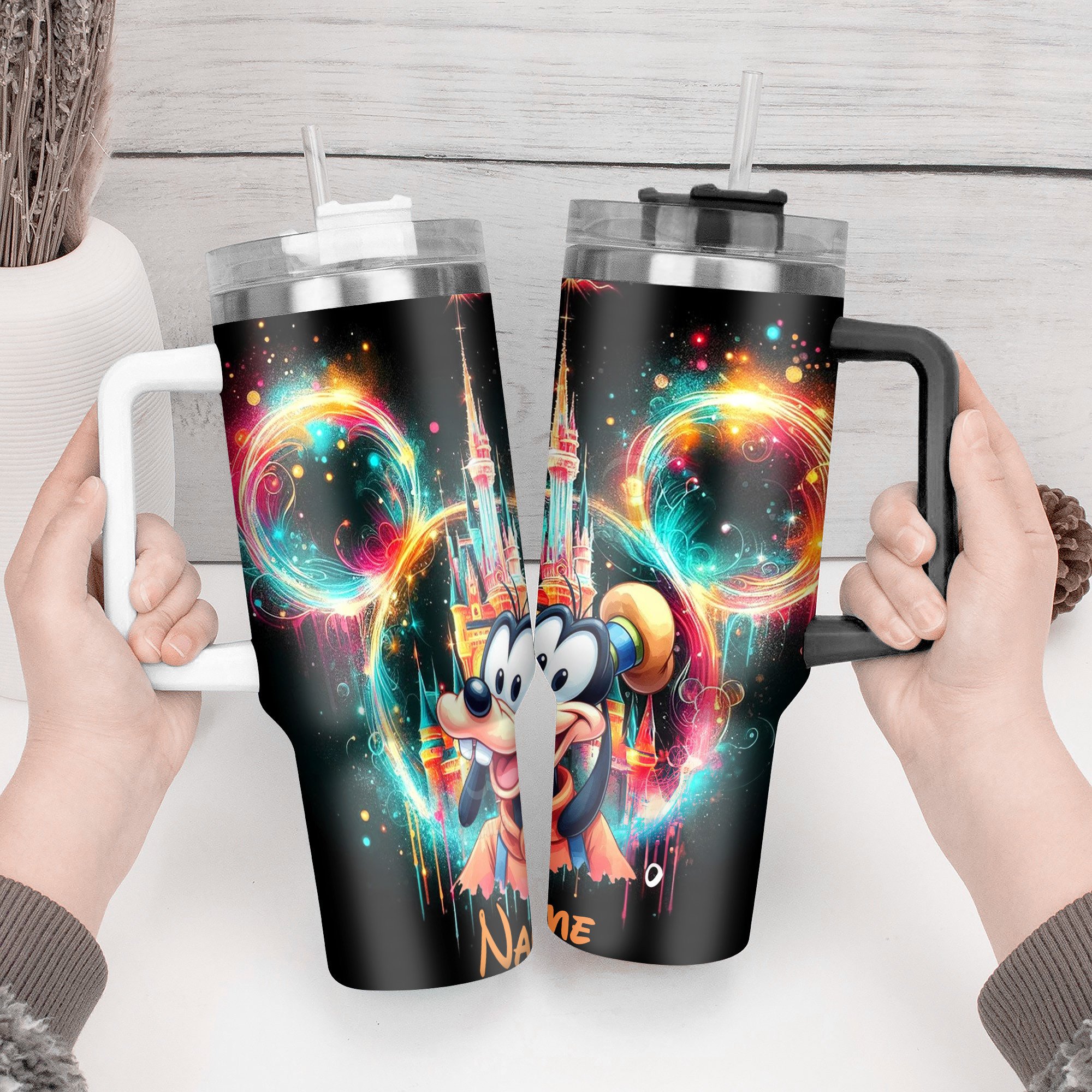 Personalized Magical Cartoon Castle Tumbler with Straw - Custom Name Gift - Image 2