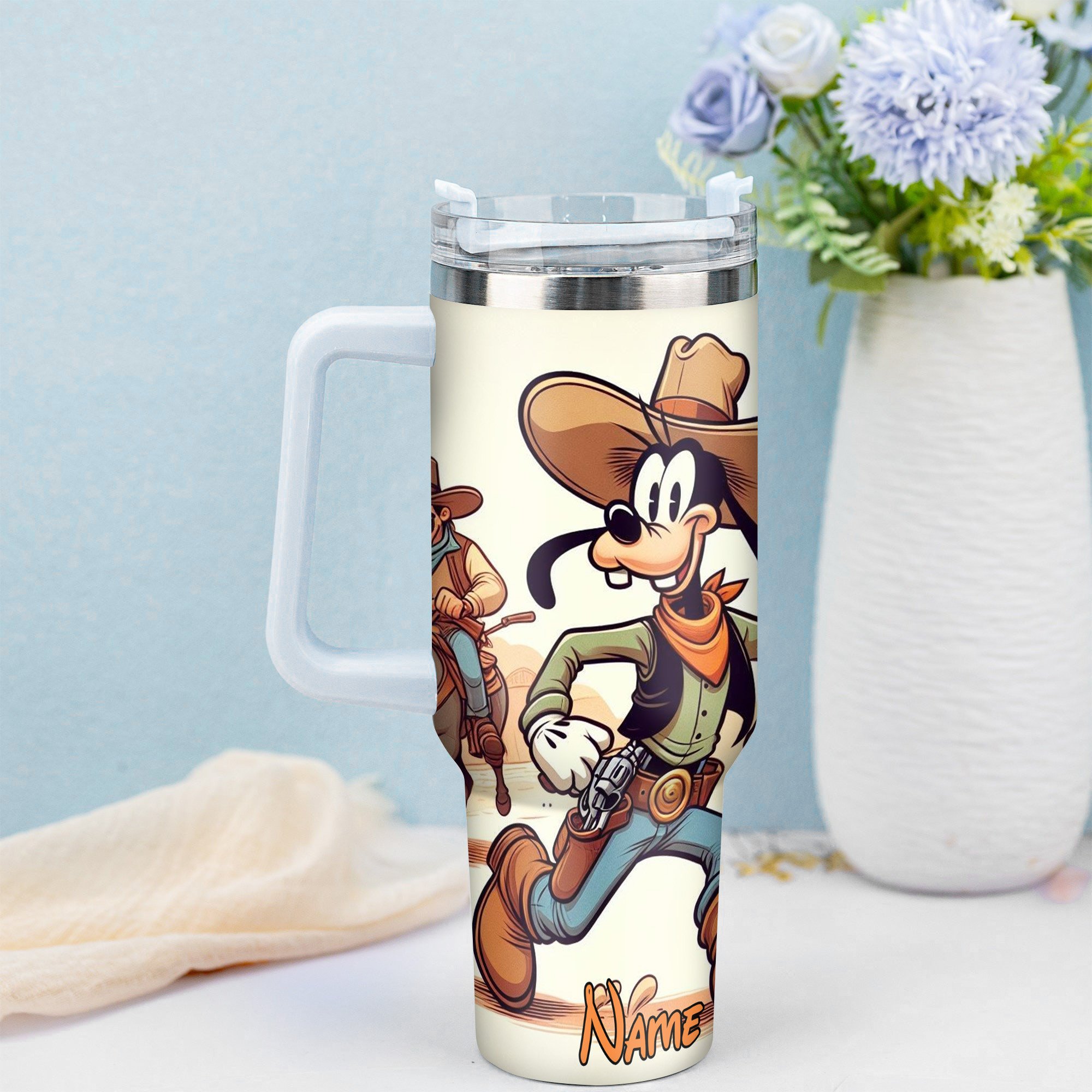 Custom Cowboy-Themed Tumbler with Straw - Perfect Gift for Cartoon Fans - Image 4