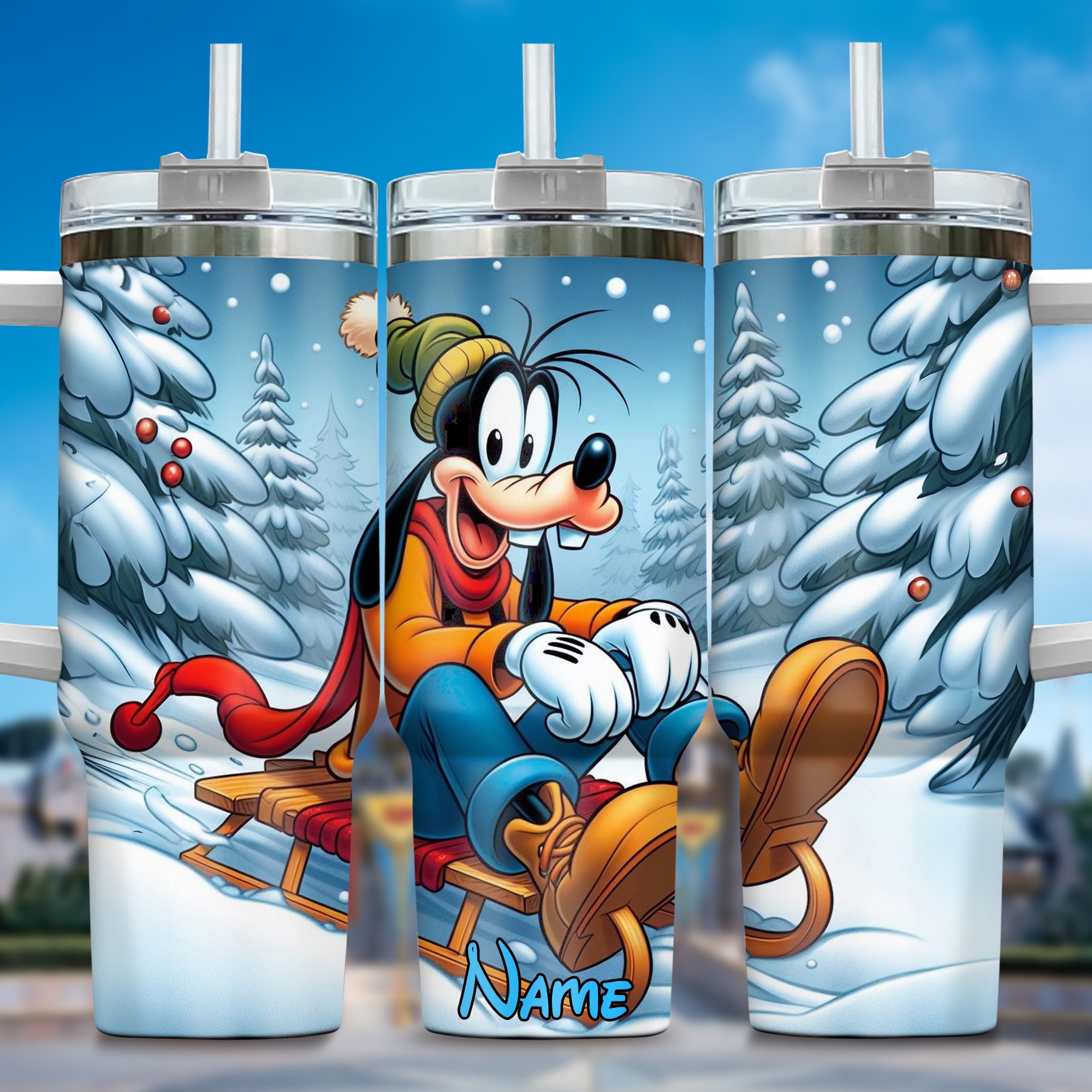 Personalized Winter Wonderland Cartoon Tumbler with Straw - Perfect Gift