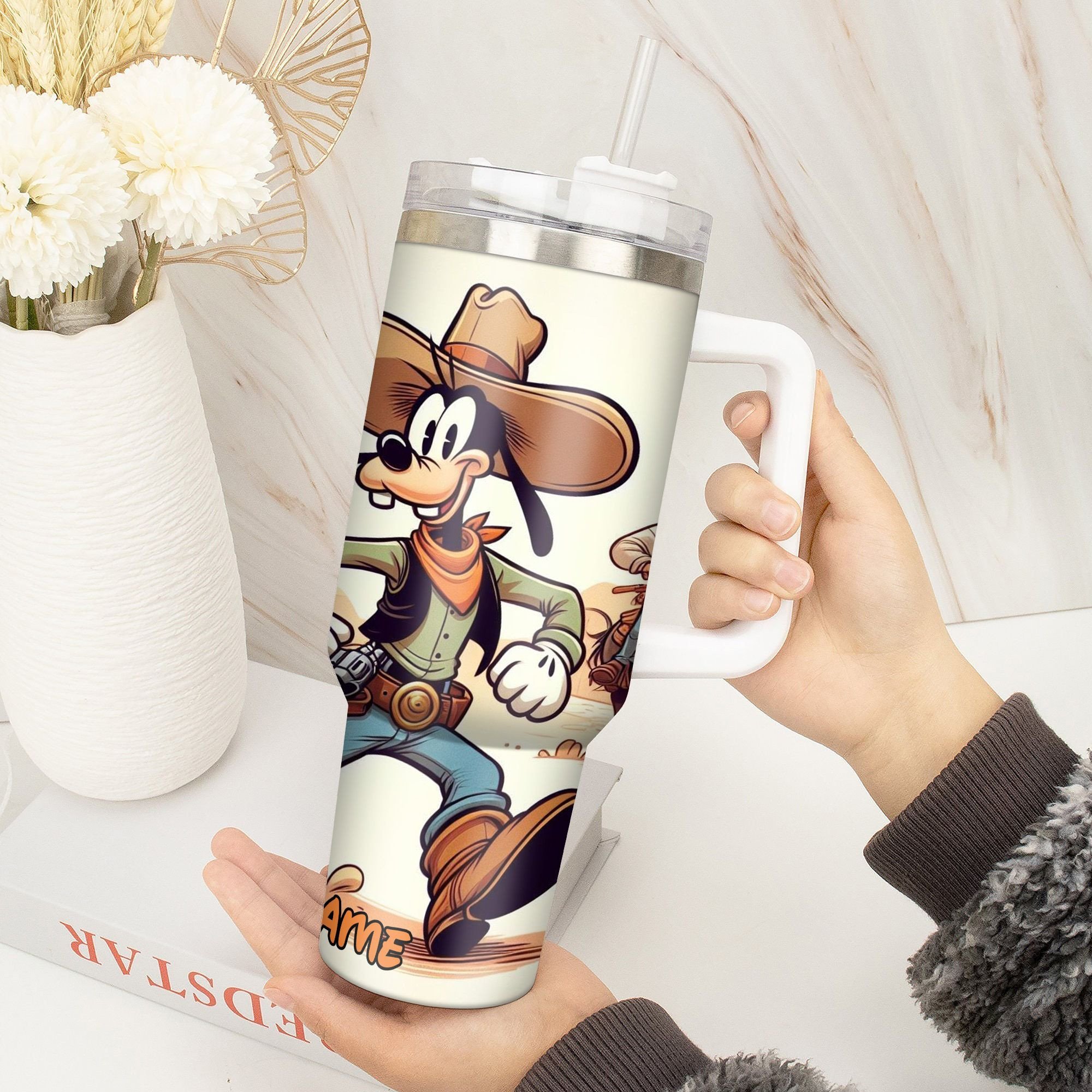 Custom Cowboy-Themed Tumbler with Straw - Perfect Gift for Cartoon Fans - Image 2