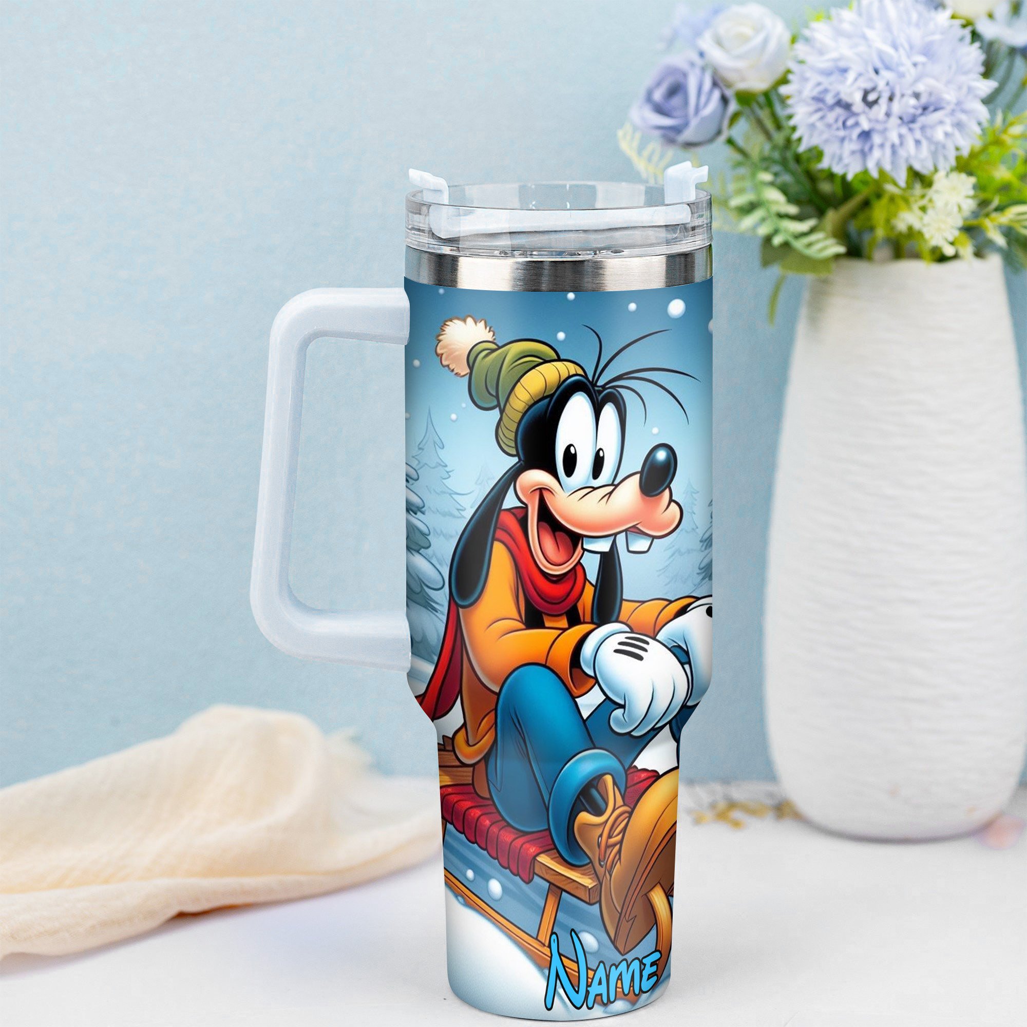 Personalized Winter Wonderland Cartoon Tumbler with Straw - Perfect Gift - Image 3