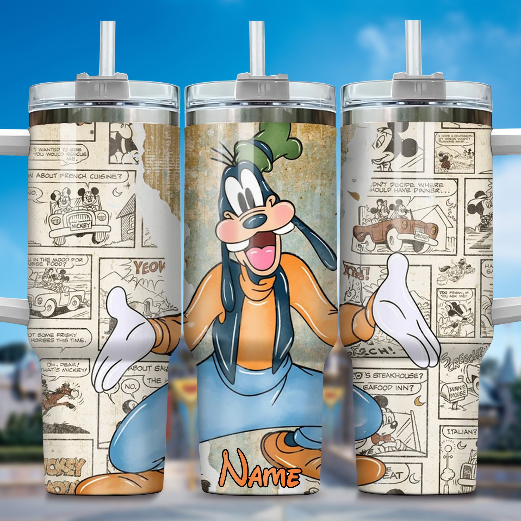 Personalized Goofy Cartoon Tumbler - Custom Name, Fun Comic Design
