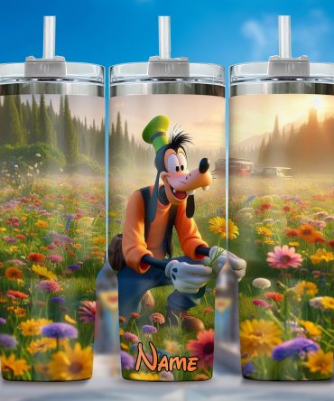 Personalized Cartoon Character Tumbler – Vibrant Meadow Design