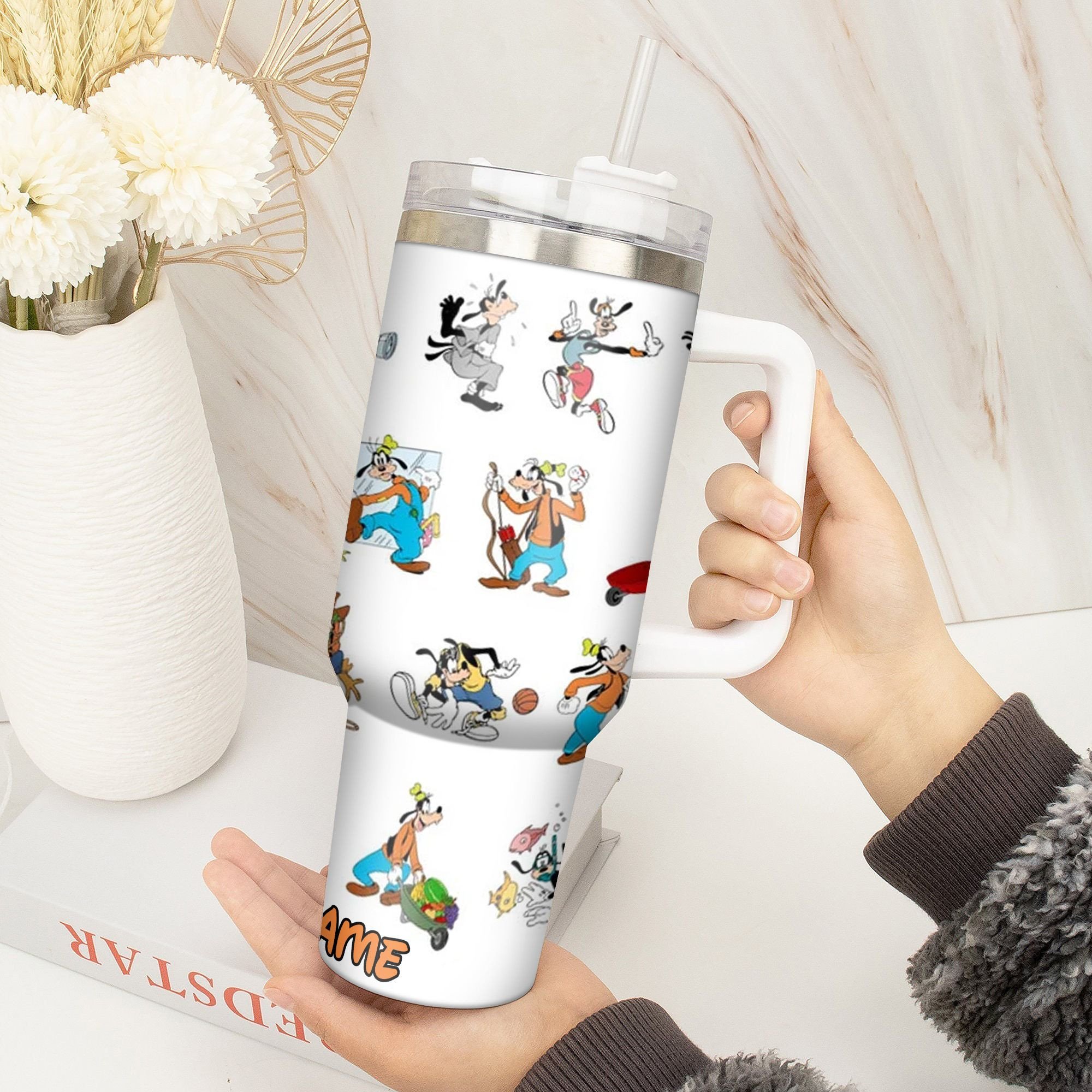Personalized Cartoon Character Travel Mug with Handle - Fun & Unique Gift Idea - Image 2