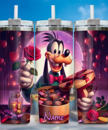 Personalized Cartoon Valentine Tumbler with Straw - Custom Name Gift