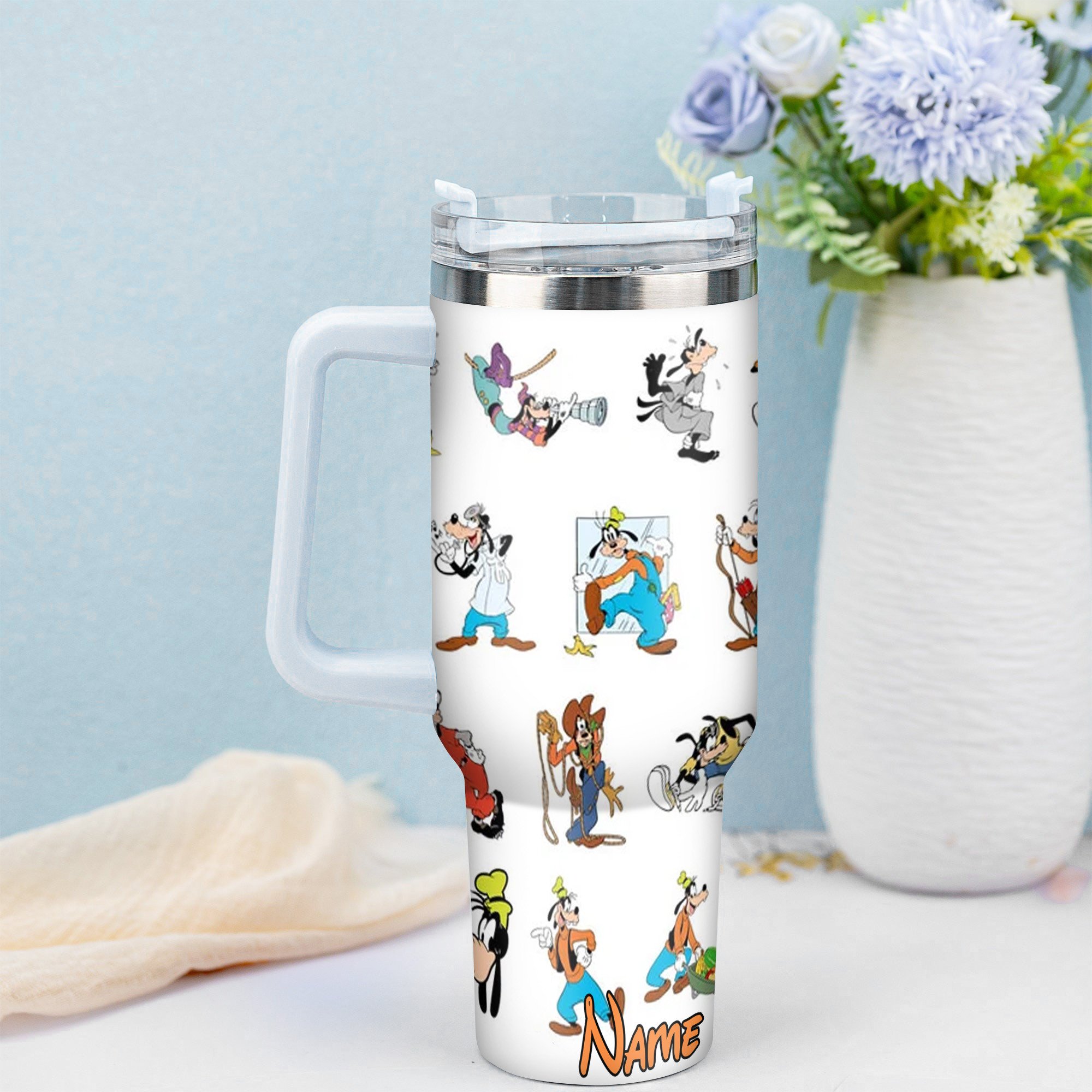 Personalized Cartoon Character Travel Mug with Handle - Fun & Unique Gift Idea