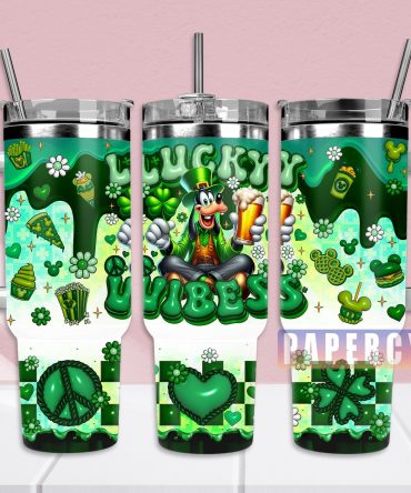 Lucky Vibes St. Patrick's Day Tumbler with Handle & Straw - Celebrate in Style