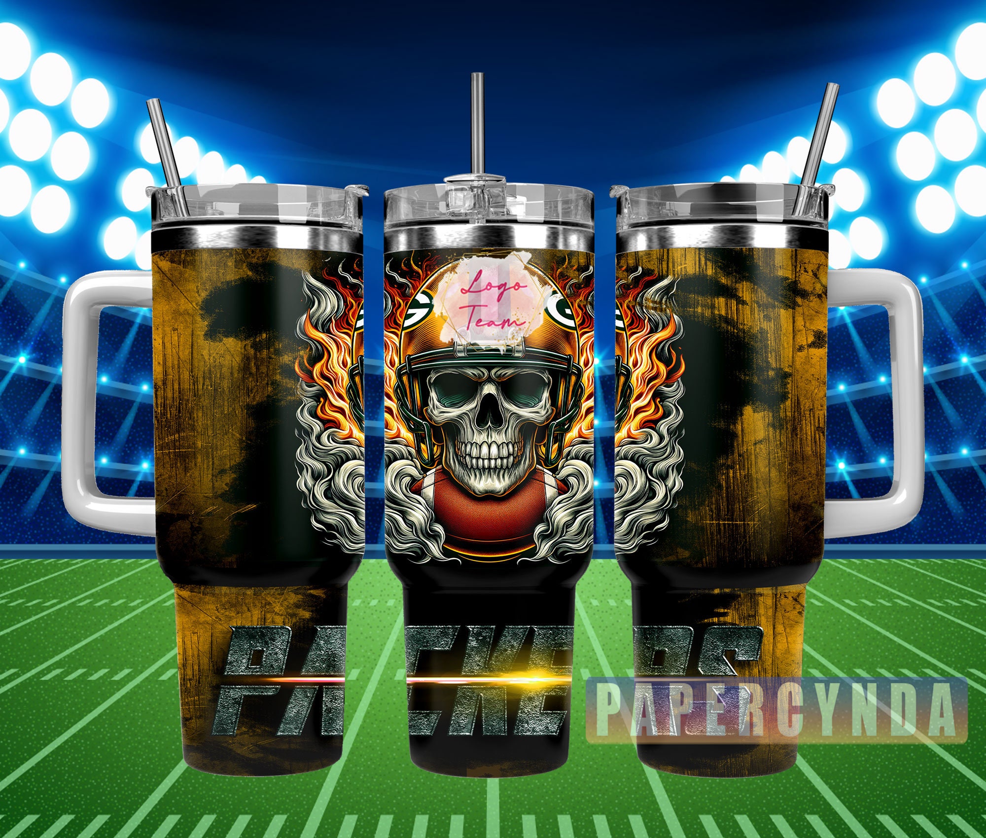 Skull Flames Football Tumbler - Perfect for Tailgating & Game Day