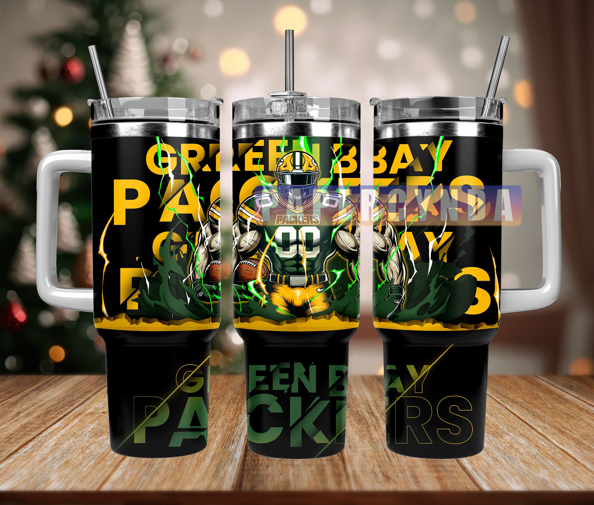 Green Bay Packers Fan Tumbler - Insulated Mug with Handle & Straw