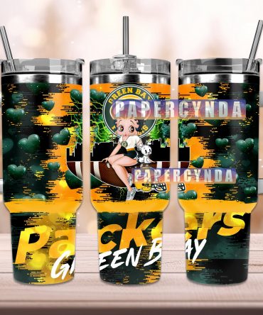 Stylish Green Bay Themed Tumbler with Handle & Straw - Perfect Gift