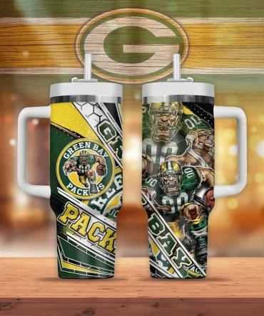 Green Bay Packers Fan Mug - Double-Sided Graphic Travel Tumbler with Straw