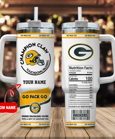 Custom Name Green Bay Football Tumbler with Straw - Perfect Gift for Fans