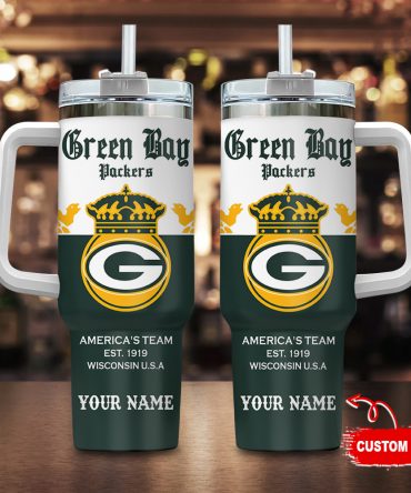 Custom Green Bay Fan Tumbler with Handle - Personalized NFL Gift