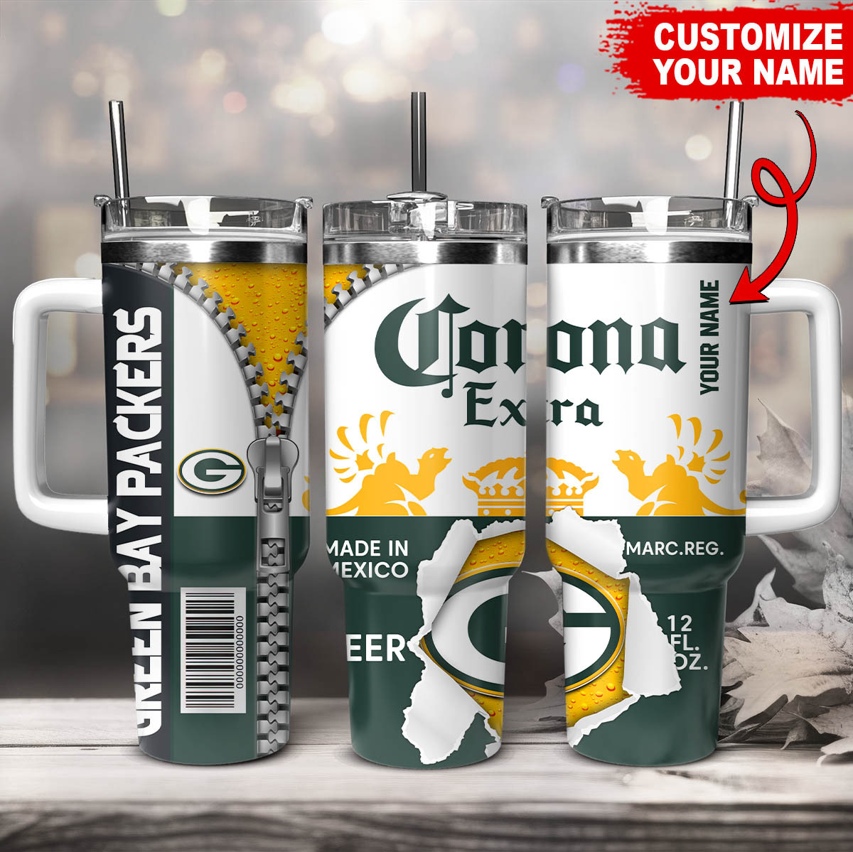 Custom Green Bay Packers Beer Mug Tumbler with Your Name - Ideal Gift for Fans