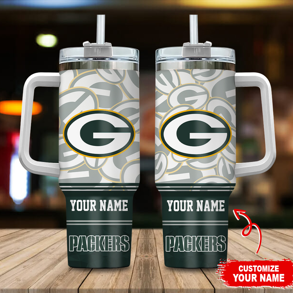 Custom Green Bay Packers Tumbler with Handle - Personalized Name Gift