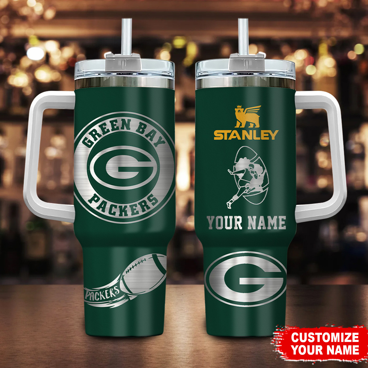 Customizable Green Bay Packers Stanley Tumbler with Handle - Personalized Gift