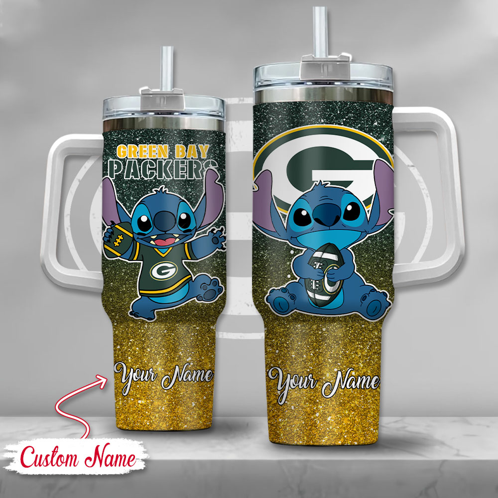 Custom Name Green Bay Football Fan Tumbler with Cute Character Design