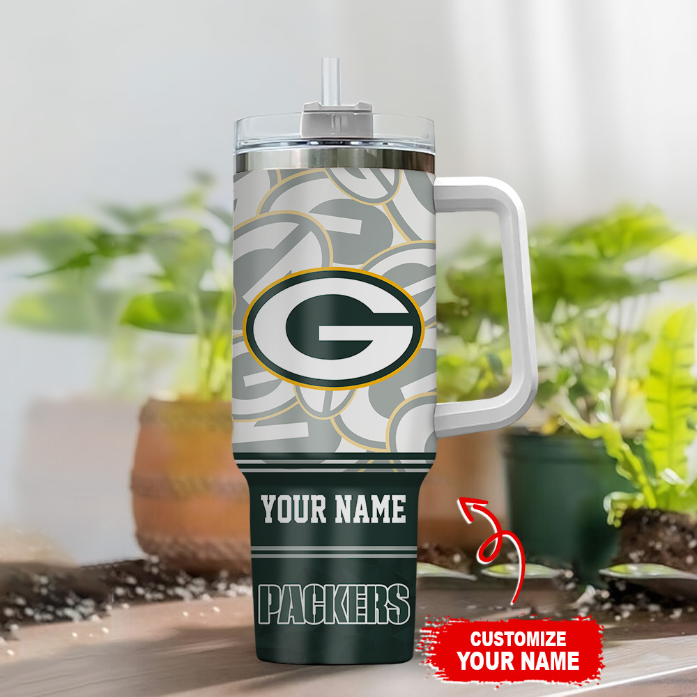 Custom Green Bay Packers Tumbler with Handle - Personalized Name Gift - Image 2
