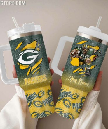 Personalized Green Bay Packers Tumbler with Handle - Custom Name
