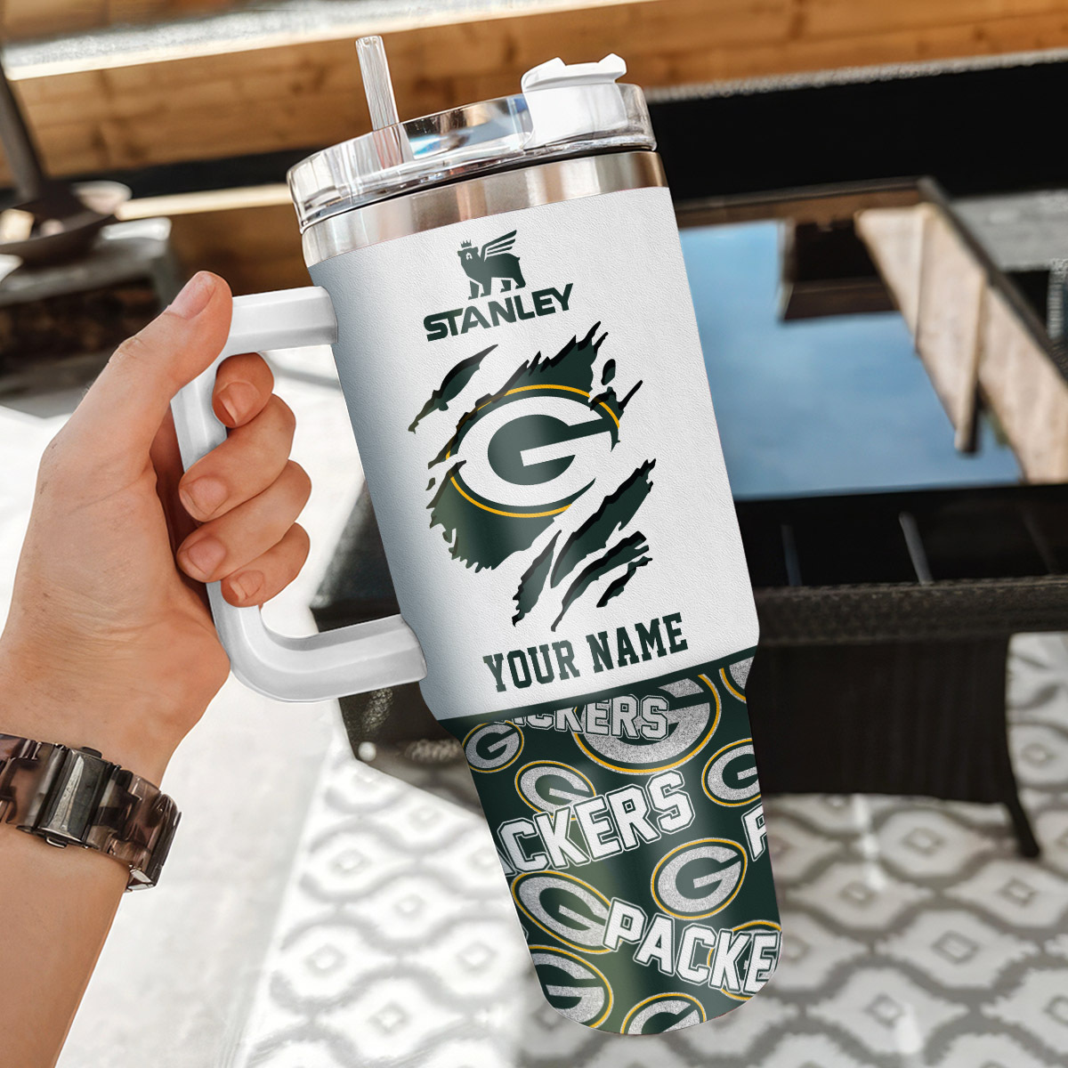 Customizable NFL Team Tumbler with Handle & Straw - Personalize Your Name - Image 3